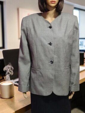 Vintage Amanda Smith Wool Blazer 90s Oversized Black Gray Houndstooth Sz 12 NWT